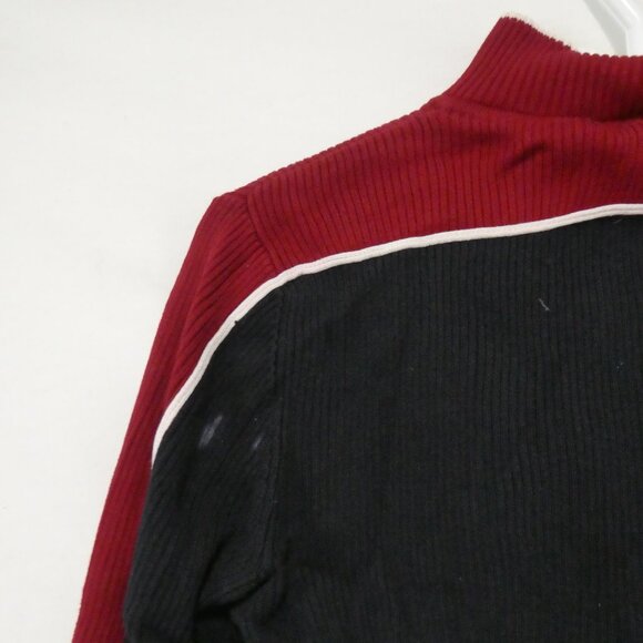 NOMI | medium | Ribbed Burgundy and Black Partial Zip-Up Sweater - Picture 8 of 15